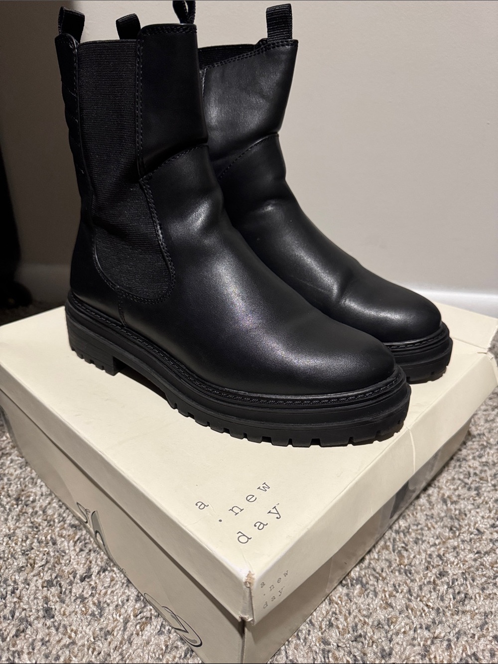 a new day Black Chelsea Lug Sole Combat Boots
